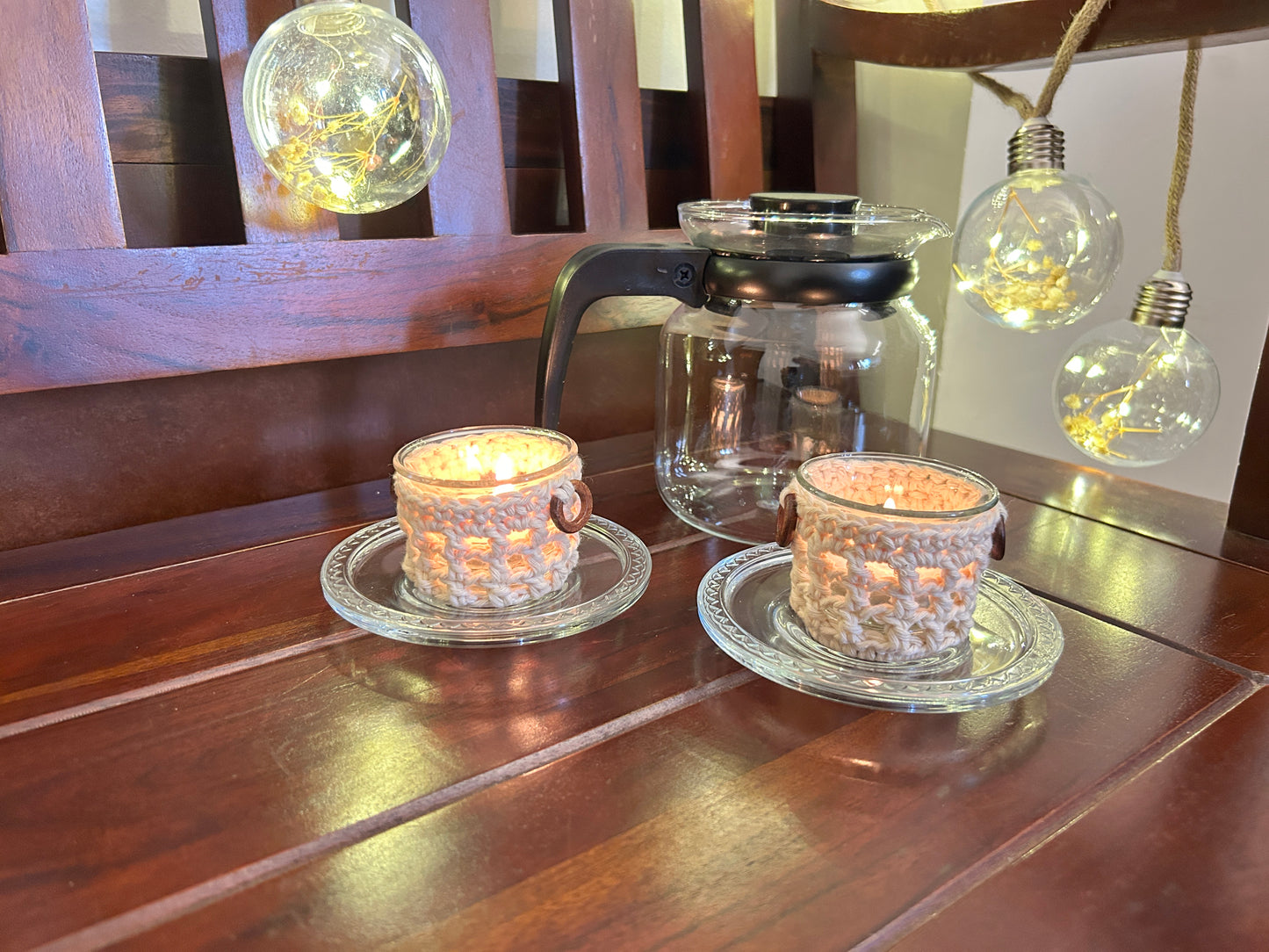 CozyGlow Crochet Tea Light Candle Sleeve (Moonlight Ivory): Made with Natural Thread - Pack of 6