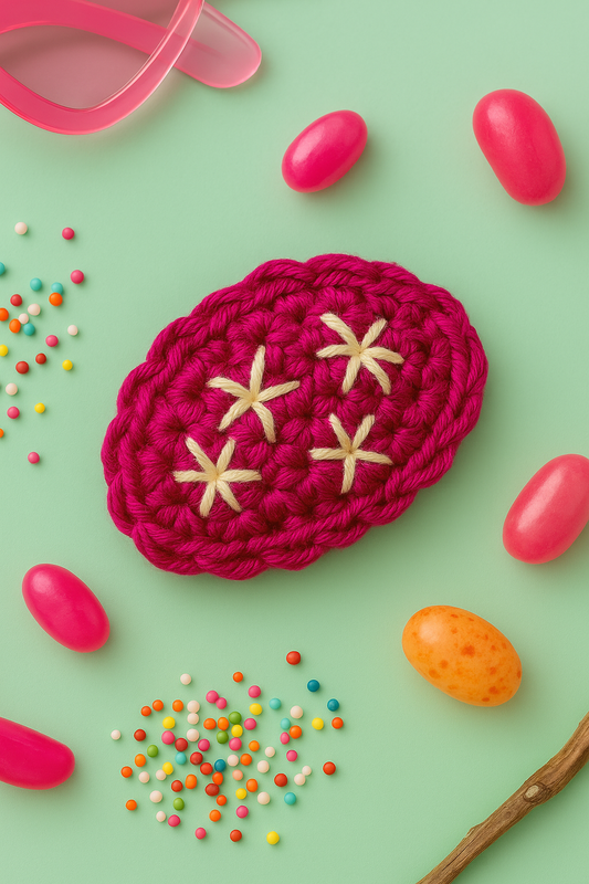 Starry Pops Pink - Handcrafted Crochet Hair Clips – Magenta with Star Embroidery | Cute & Unique Hair Accessory for Girls & Women