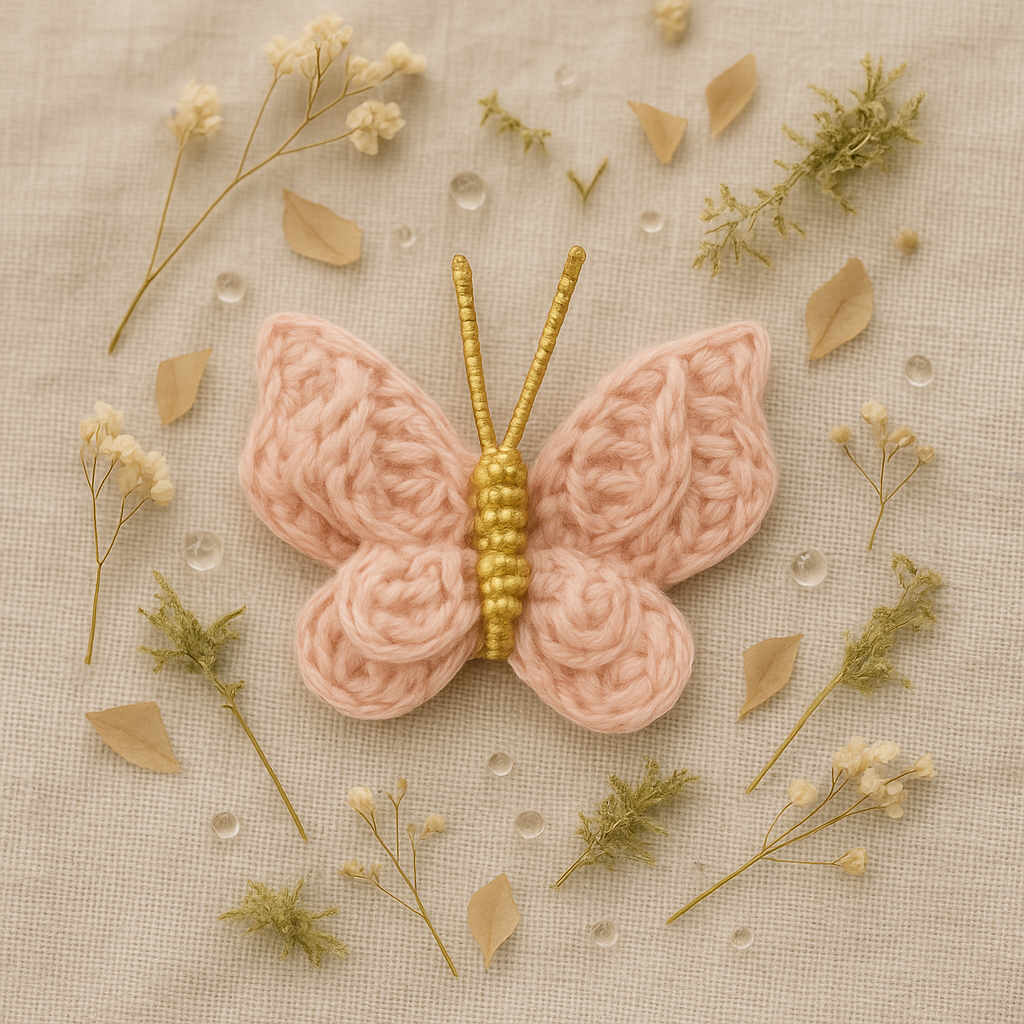 π¦ Flutterglow Handmade Butterfly Hair Clip β Blush Pink & Gold Crochet Accessory for Girls & Women