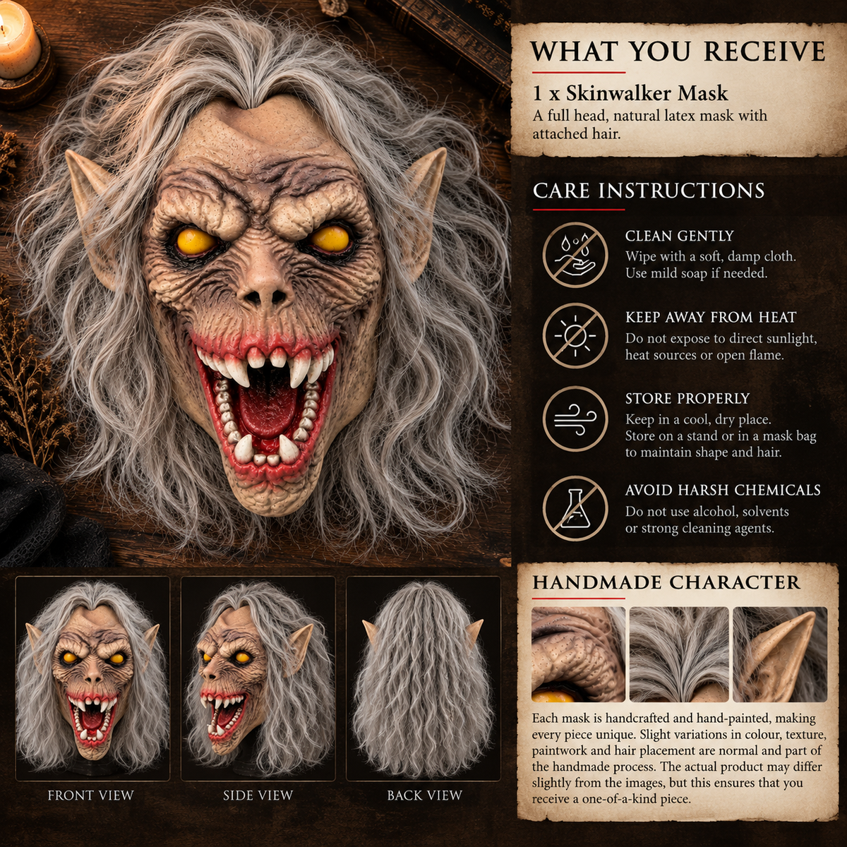 Skinwalker Natural Latex Monster Mask for Halloween, Parties & Performances