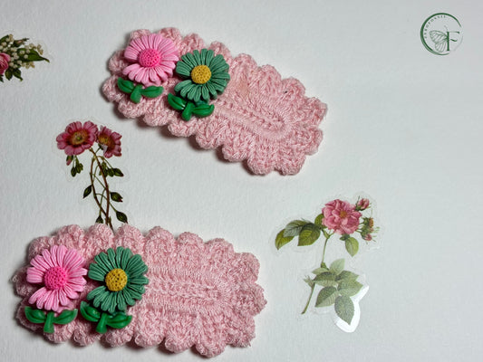 pink crochet hair clips by zerofossil