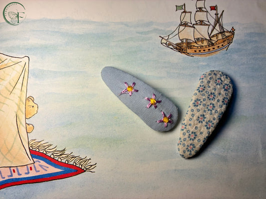 blue cotton fabric hair clip for girls handmade in India