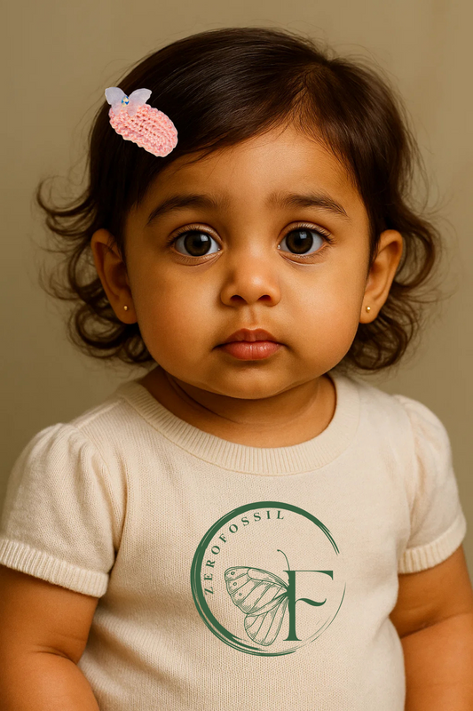 Sugar Wing – Handmade Pastel Pink Crochet Hair Clip with Butterfly Charm | Eco-Friendly Accessory for Girls