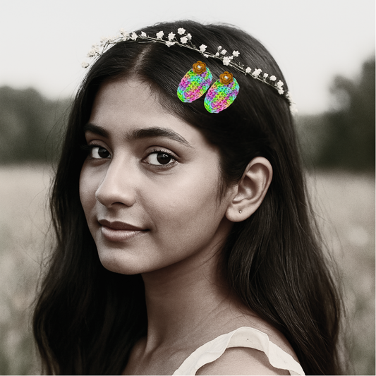 Rainbow Dash Crochet Hair Clips – Handmade Multicolor Floral Accessories for Girls & Women