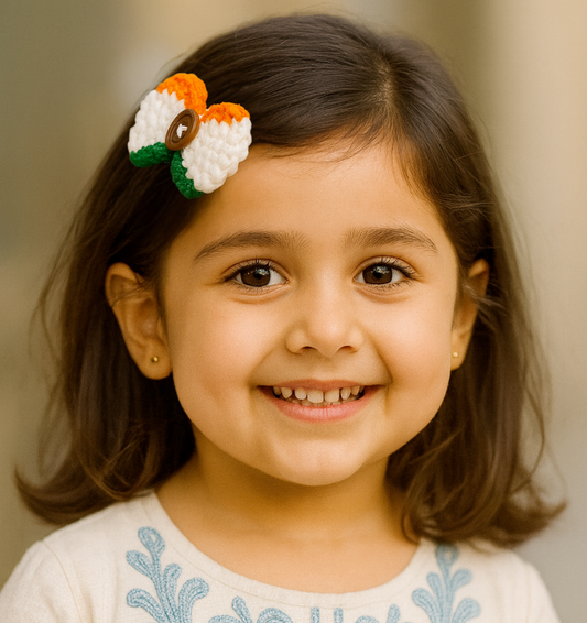 The Tricolor Crochet Hair Clips & Bow – Handmade Hair Accessories for Indian Independence Day Celebrations