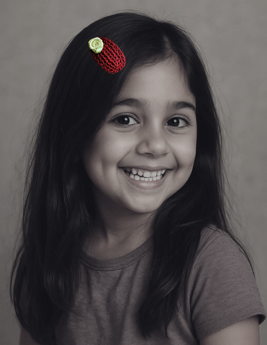 Rosewine – Handmade Crochet Hair Clip & Butterfly Brooch Combo for Girls & Kids | Maroon Rose Snap Clip & Cream Butterfly Pin