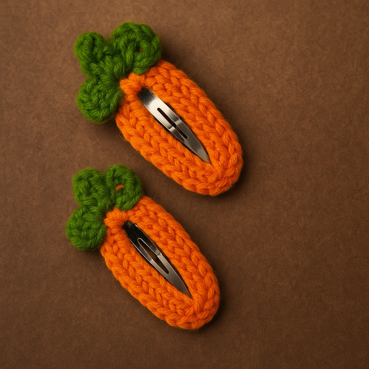 Carrot Cuties Handmade Crochet Hair Clips – Adorable Orange & Green Veggie Hair Accessories for Kids & Girls | Brooch for Men