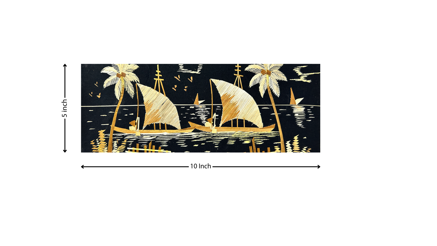 Handcrafted Kerala Rice Straw Painting -Silent Journey -  Wall Art for Bedroom, Office, Living Room, Unique Gift, Traditional Home Décor