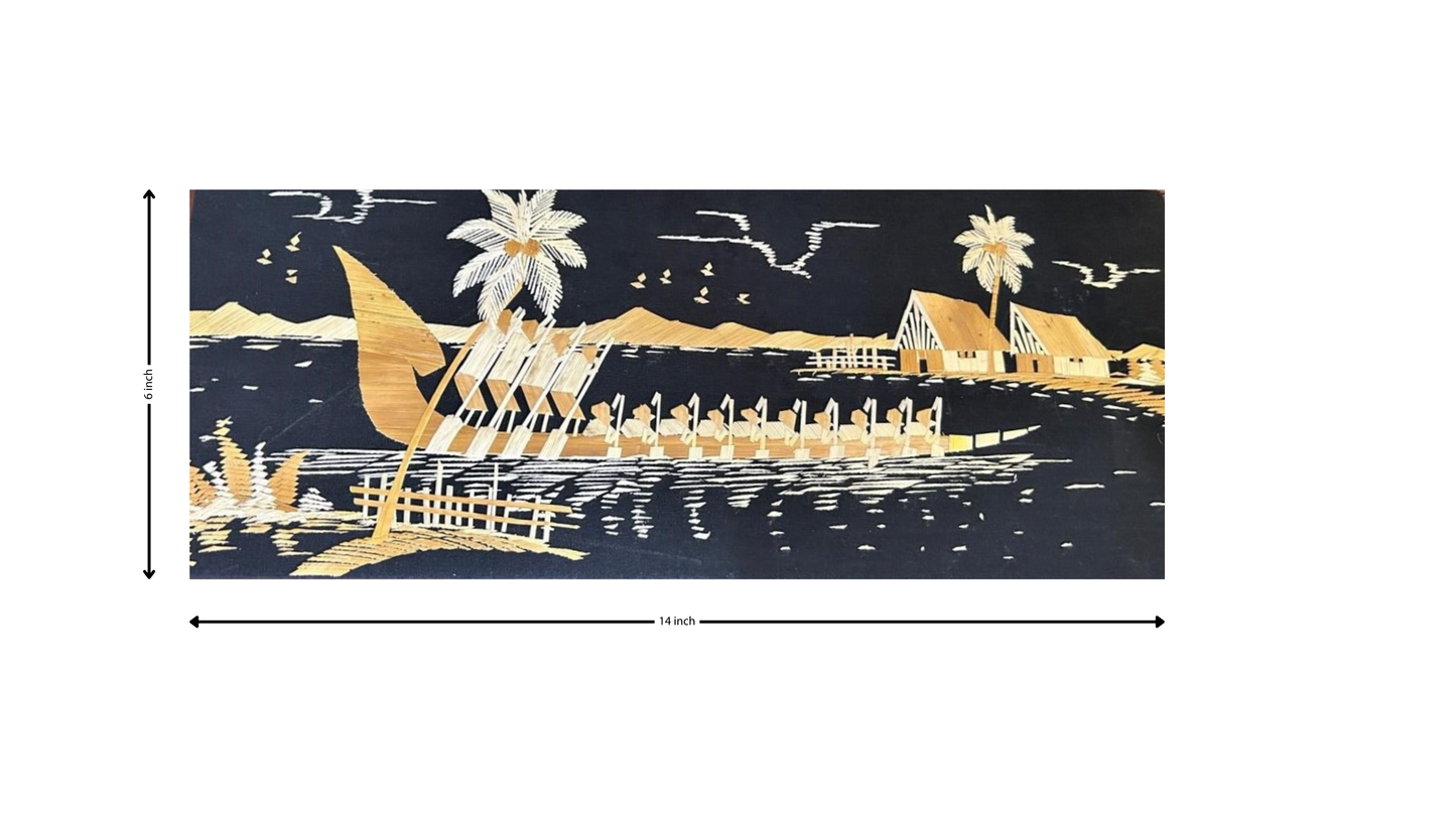 Handcrafted Kerala Rice Straw Painting -Vallam Kali -  Wall Art for Bedroom, Office, Living Room, Unique Gift, Traditional Home Decor