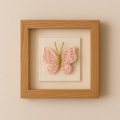 🦋 Flutterglow Handmade Butterfly Hair Clip – Blush Pink & Gold Crochet Accessory for Girls & Women