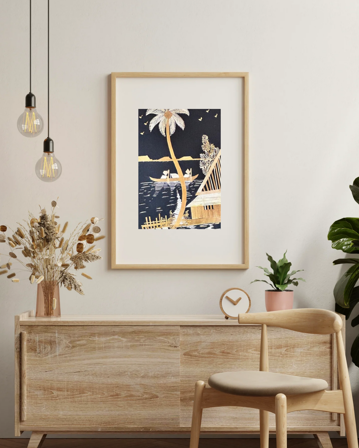 Handcrafted Kerala Rice Straw Painting -Golden Haven in the Backwaters -  Wall Art for Bedroom, Office, Living Room, Unique Gift, Traditional Home Decor