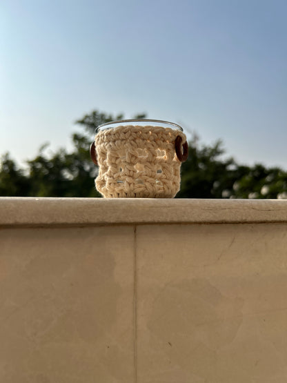 CozyGlow Crochet Tea Light Candle Sleeve (Moonlight Ivory): Made with Natural Thread - Pack of 4