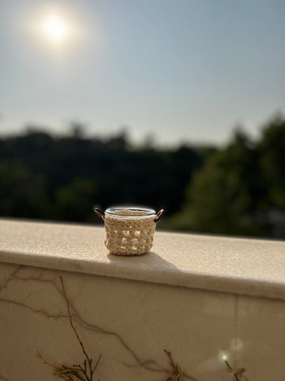 CozyGlow Crochet Tea Light Candle Sleeve (Moonlight Ivory): Made with Natural Thread for Birthday, New Year, Christmas, Wedding, Anniversary | Worship in Temple, Gurudwara, Church | Candle Light Dinner, Gift - Pack of 2