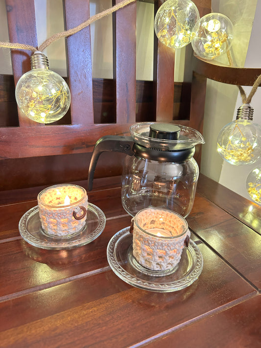 CozyGlow Crochet Tea Light Candle Sleeve (Moonlight Ivory): Made with Natural Thread - Pack of 6