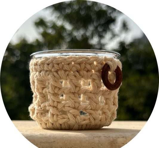 CozyGlow Crochet Tea Light Candle Sleeve (Moonlight Ivory): Made with Natural Thread - Pack of 4