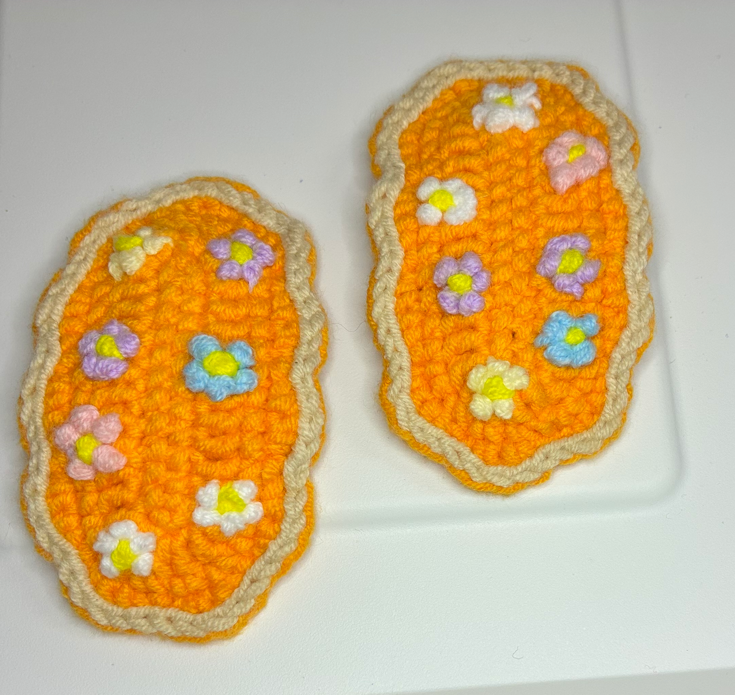 Marigold Mingle Handmade Crochet Hair Clip – Bright Orange Base with Multicolor Floral Embroidery | Festive Hair Accessory for Girls & Women | Brooch for Men