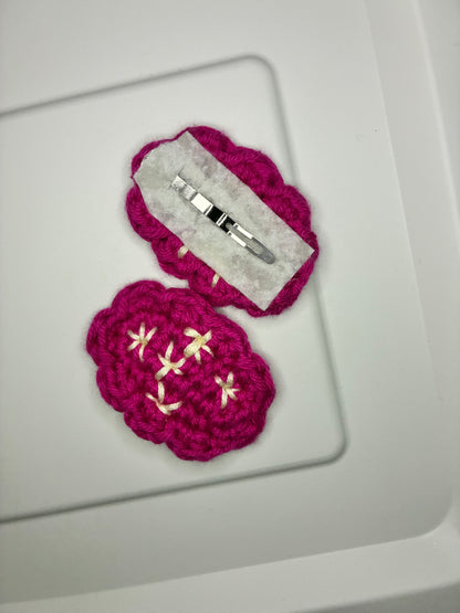 Starry Pops Pink - Handcrafted Crochet Hair Clips – Magenta with Star Embroidery | Cute & Unique Hair Accessory for Girls & Women