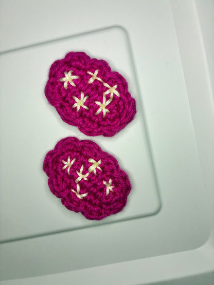 Starry Pops Pink - Handcrafted Crochet Hair Clips – Magenta with Star Embroidery | Cute & Unique Hair Accessory for Girls & Women