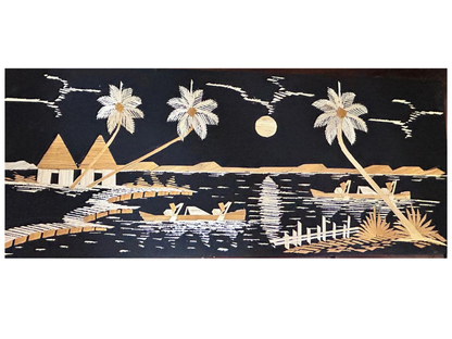Handcrafted Kerala Rice Straw Painting -Periyar Whispers- Eco-Friendly Wall Art for Bedroom, Office, Living Room, Unique Gift, Auspicious Home Decor
