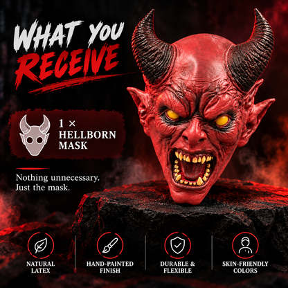 Hellborn Halloween Demon Mask, Natural Latex for Halloween parties, costume events and cosplay