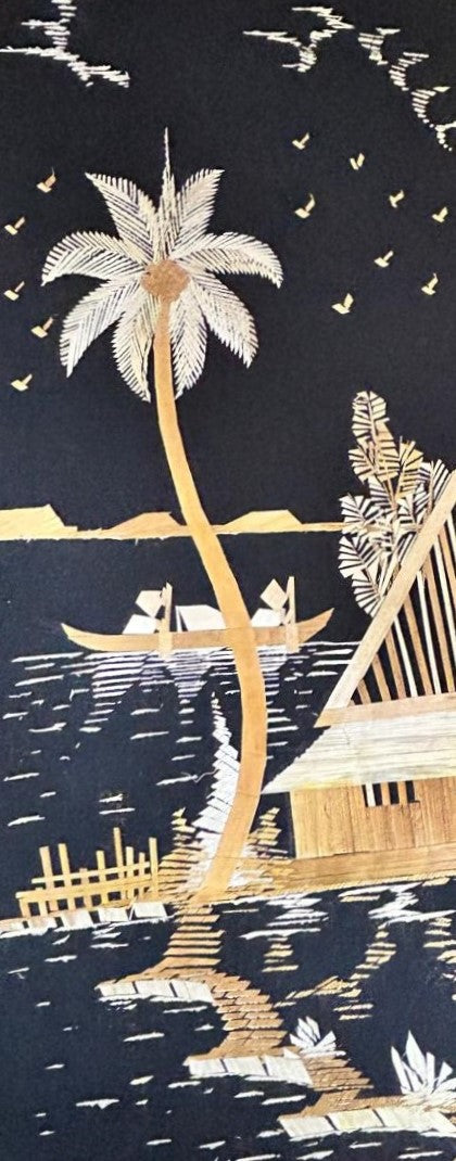 Handcrafted Kerala Rice Straw Painting -Golden Haven in the Backwaters -  Wall Art for Bedroom, Office, Living Room, Unique Gift, Traditional Home Decor