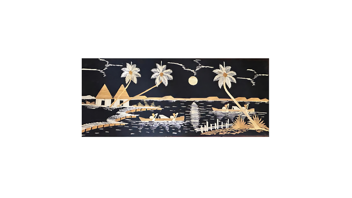 Handcrafted Kerala Rice Straw Painting -Periyar Whispers- Eco-Friendly Wall Art for Bedroom, Office, Living Room, Unique Gift, Auspicious Home Decor