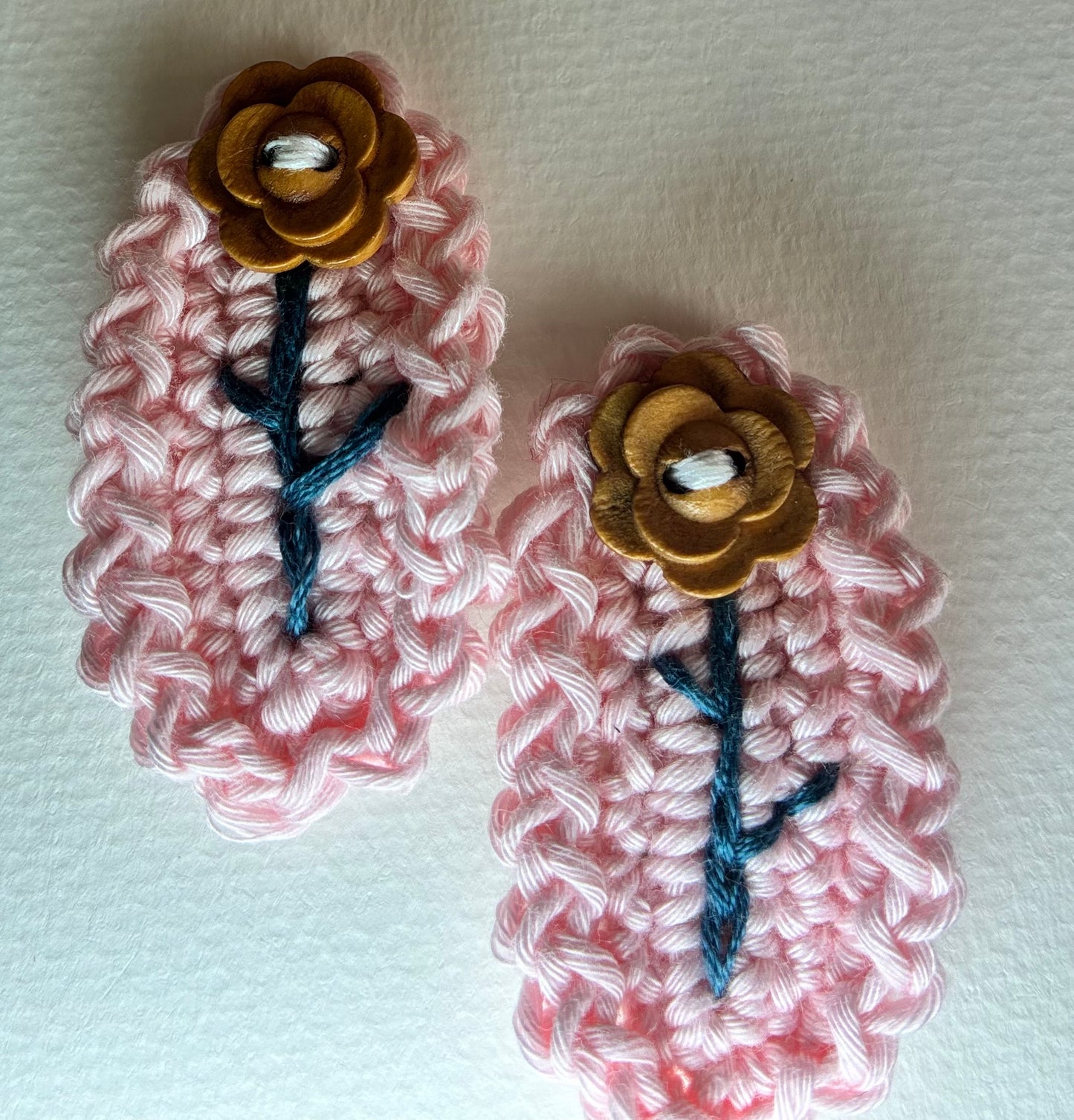 Barbie Pink Handmade Crochet Hair Clip – Pink Floral Snap Clip with Wooden Button – Cute Hair Accessory for Girls, Toddlers & Kids