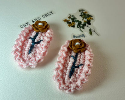 Barbie Pink Handmade Crochet Hair Clip – Pink Floral Snap Clip with Wooden Button – Cute Hair Accessory for Girls, Toddlers & Kids