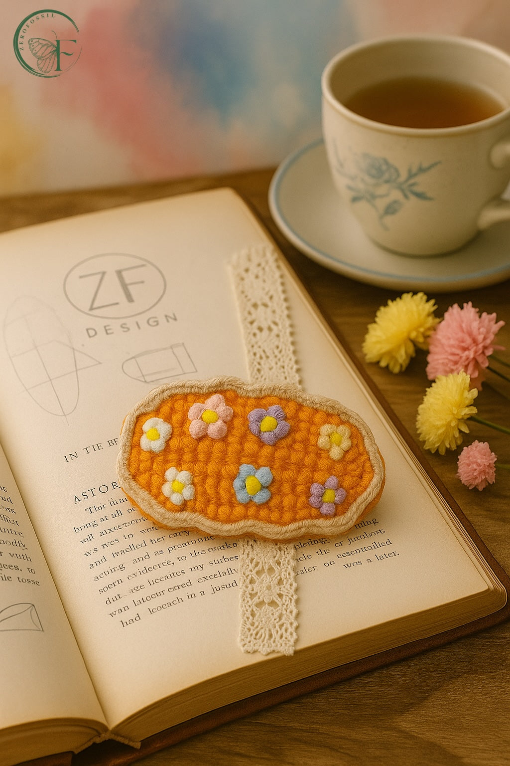 unisex saffron floral crotchet hair clip for festive wear