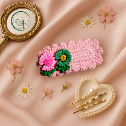 zerofossil daisy tales pink crochet handmade hair accessory for women and girls