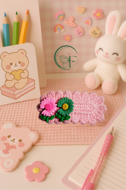 daisy tales pink cotton crochet hair clip for women and girls