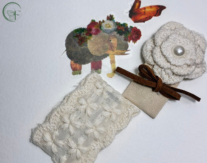 Decorative headband with floral design, and textured fabric