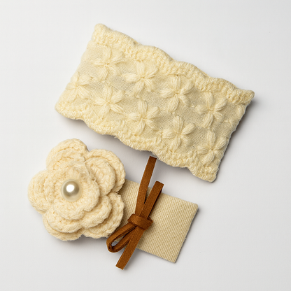 Ivory Whispers Handmade Hair Clip Combo – Crochet Flower & Lace Barrette Set | Elegant Pearl-Accented Hair Accessories for Girls & Women