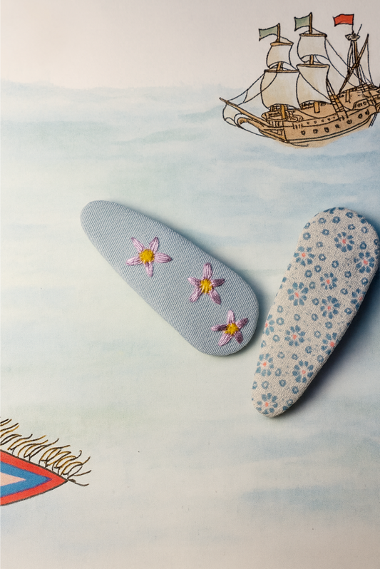 Lilac Whimsy Handmade Fabric Hair Clips – Embroidered & Printed Floral Set | Soft Vintage Hair Accessories for Girls & Women