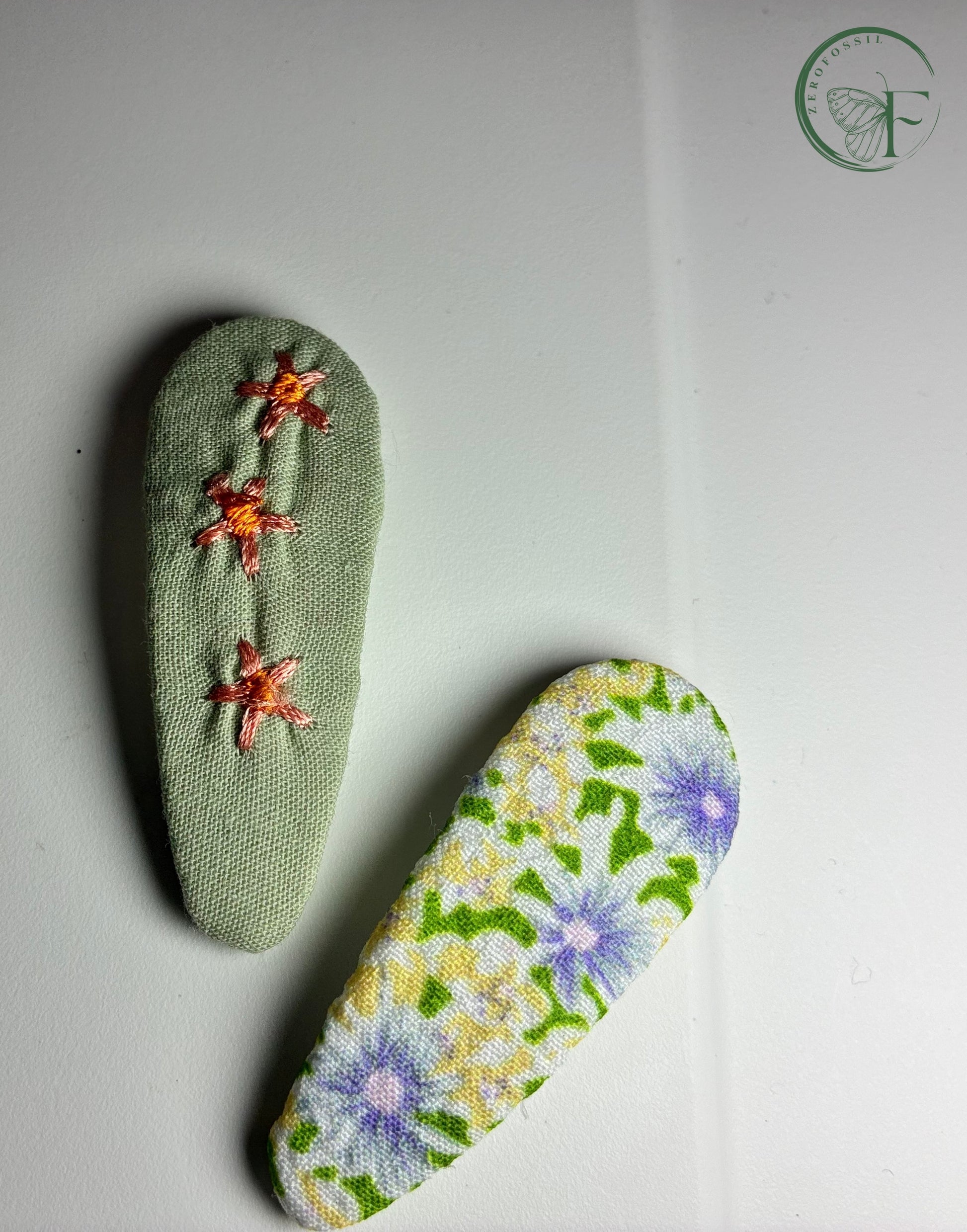 green and white cotton fabric hair clips olive meadow for women party wear