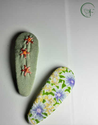 green and white cotton fabric hair clips olive meadow for women party wear