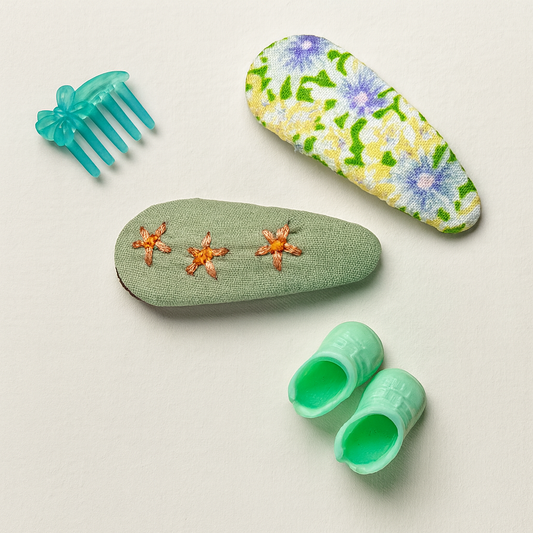 Olive Meadow Handmade Fabric Hair Clips – Soft Green Embroidered & Floral Print Set | Nature-Inspired Accessories for Girls & Women