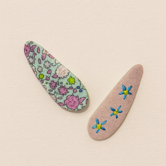 Pastel Sprig - Handmade Fabric Hair Clip Set | Floral Embroidery & Printed Soft Pastels