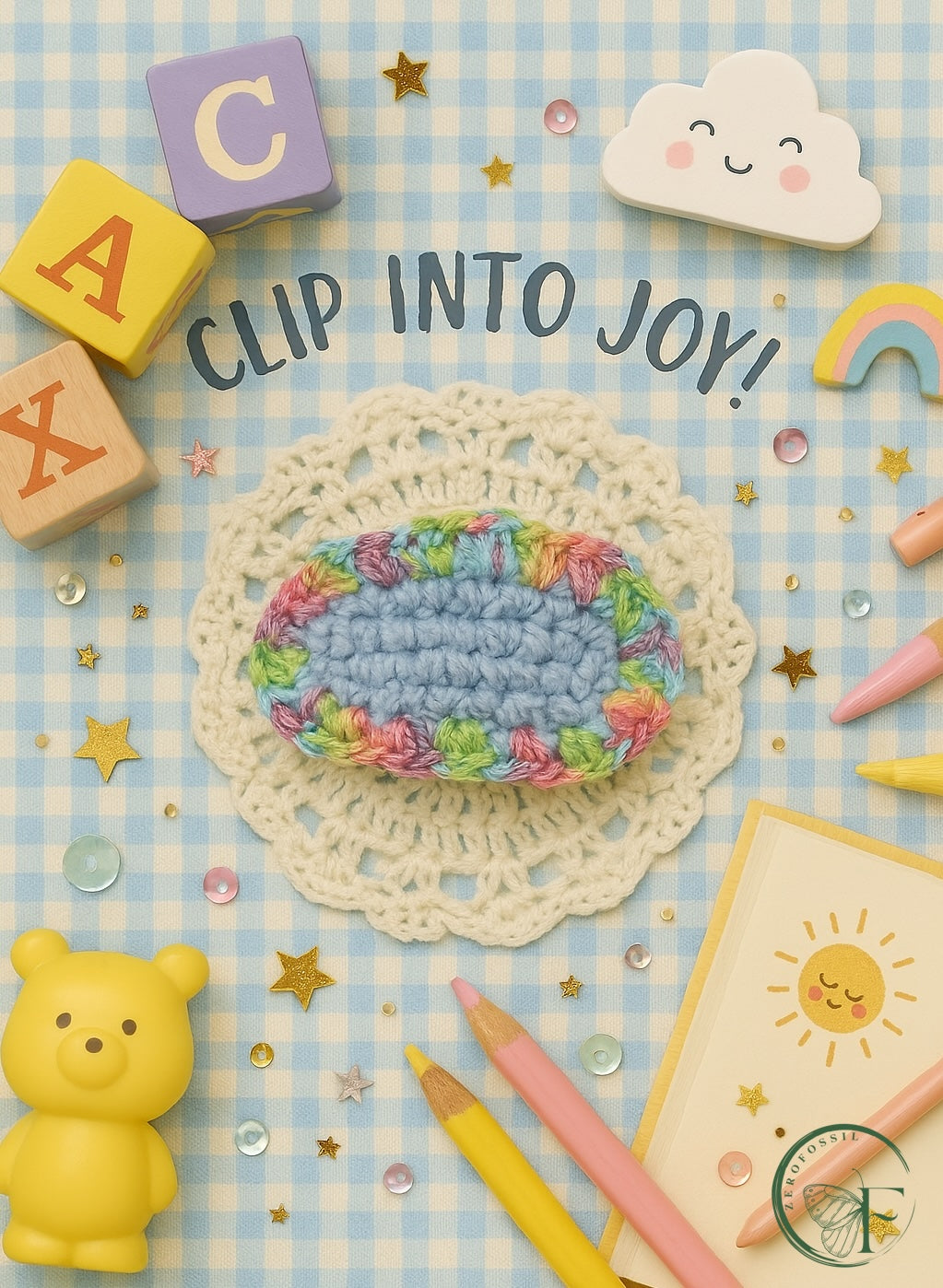 rainbow ruffle cotton crochet hair clip for girls
