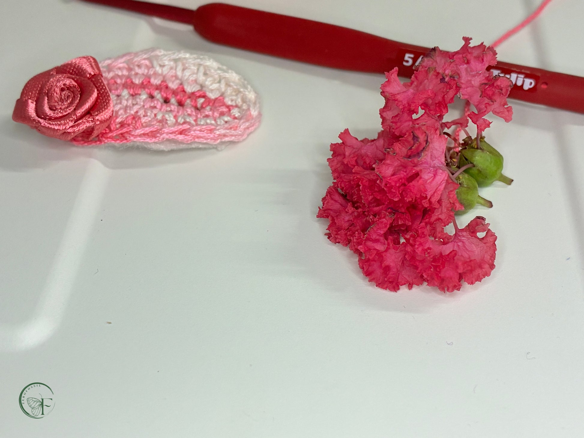 pink cotton crochet hair clip for girls handmade in India