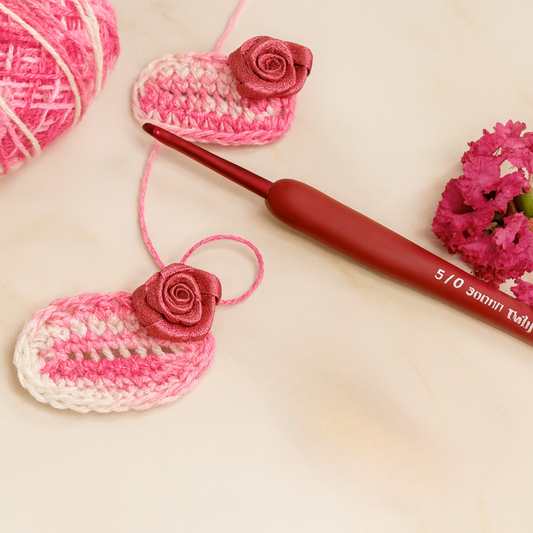 Rosemelt Handmade Crochet Hair Clip – Pink Multitone Yarn with Satin Rose Accent | Romantic Hair Accessory for Girls & Women
