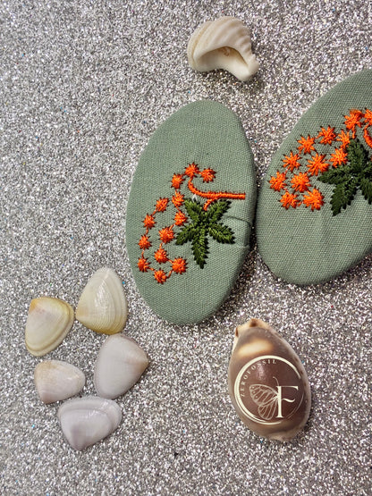 Tangerine Grove Crochet Hair Clip – Handmade Tropical Bloom Embroidery for Girls and Women