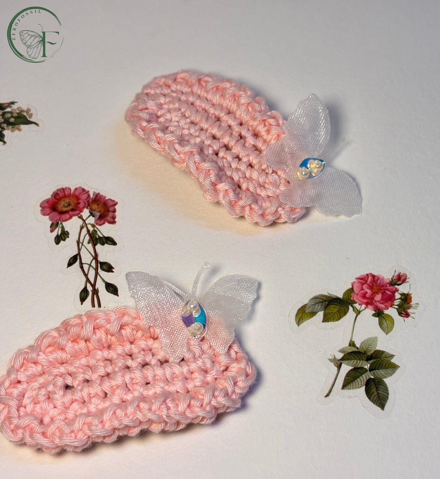 Sugar Wing – Handmade Pastel Pink Crochet Hair Clip with Butterfly Charm | Eco-Friendly Accessory for Girls