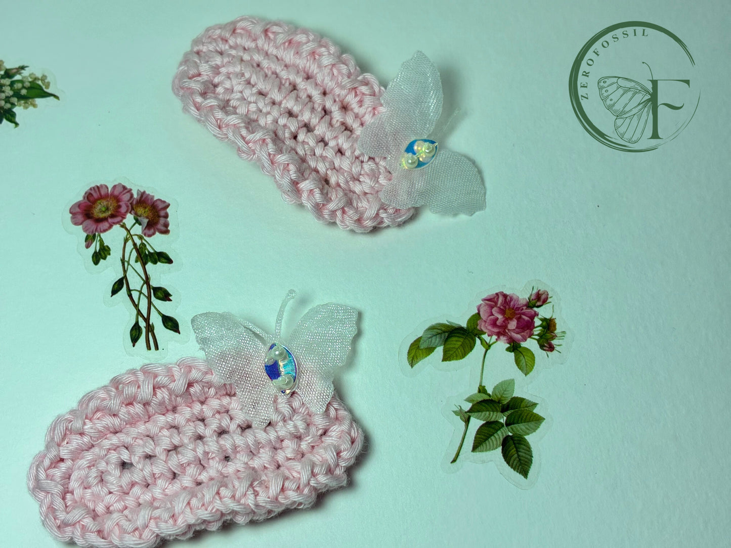 Sugar Wing – Handmade Pastel Pink Crochet Hair Clip with Butterfly Charm | Eco-Friendly Accessory for Girls