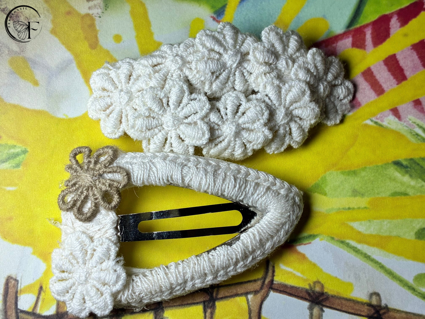 Vanilla Blossom Crochet Hair Clip Combo – Elegant Handmade Floral Hair Accessories