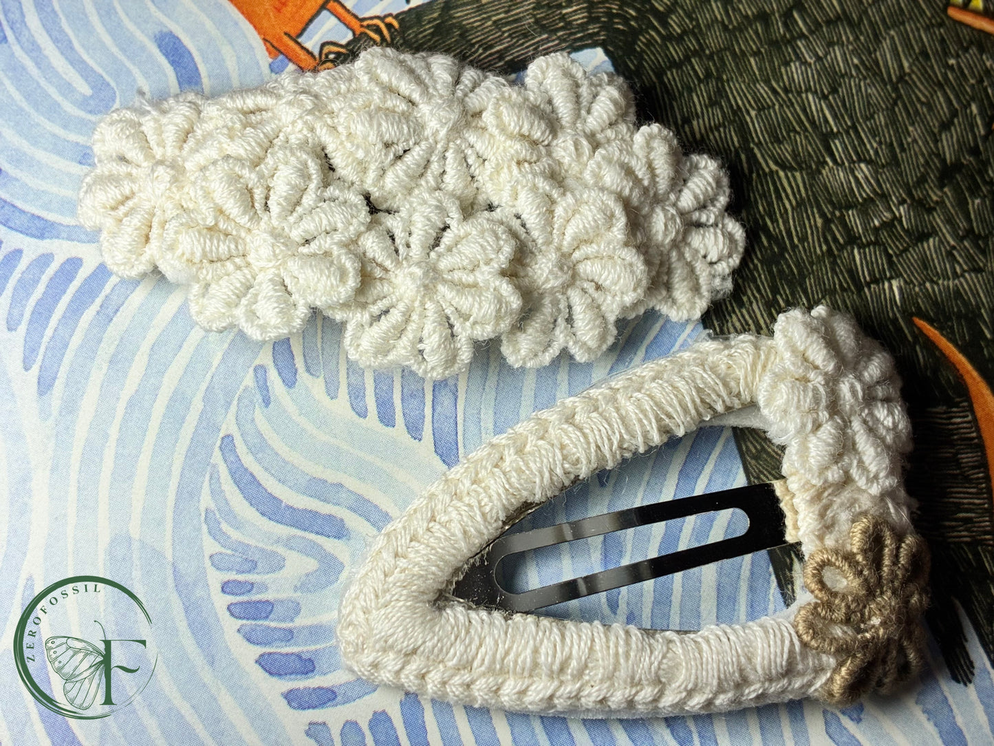 Vanilla Blossom Crochet Hair Clip Combo – Elegant Handmade Floral Hair Accessories