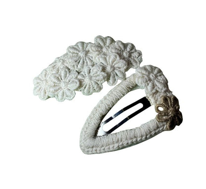 Vanilla Blossom Crochet Hair Clip Combo – Elegant Handmade Floral Hair Accessories