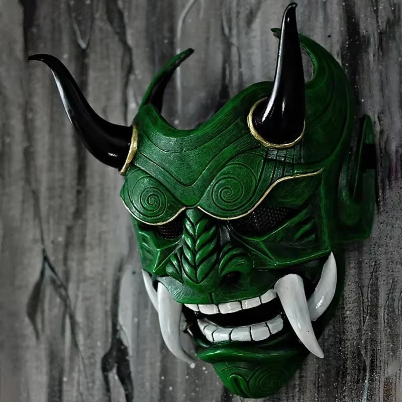 Forest Shogun Samurai Mask – Green Demon Warrior Halloween & Cosplay Accessory