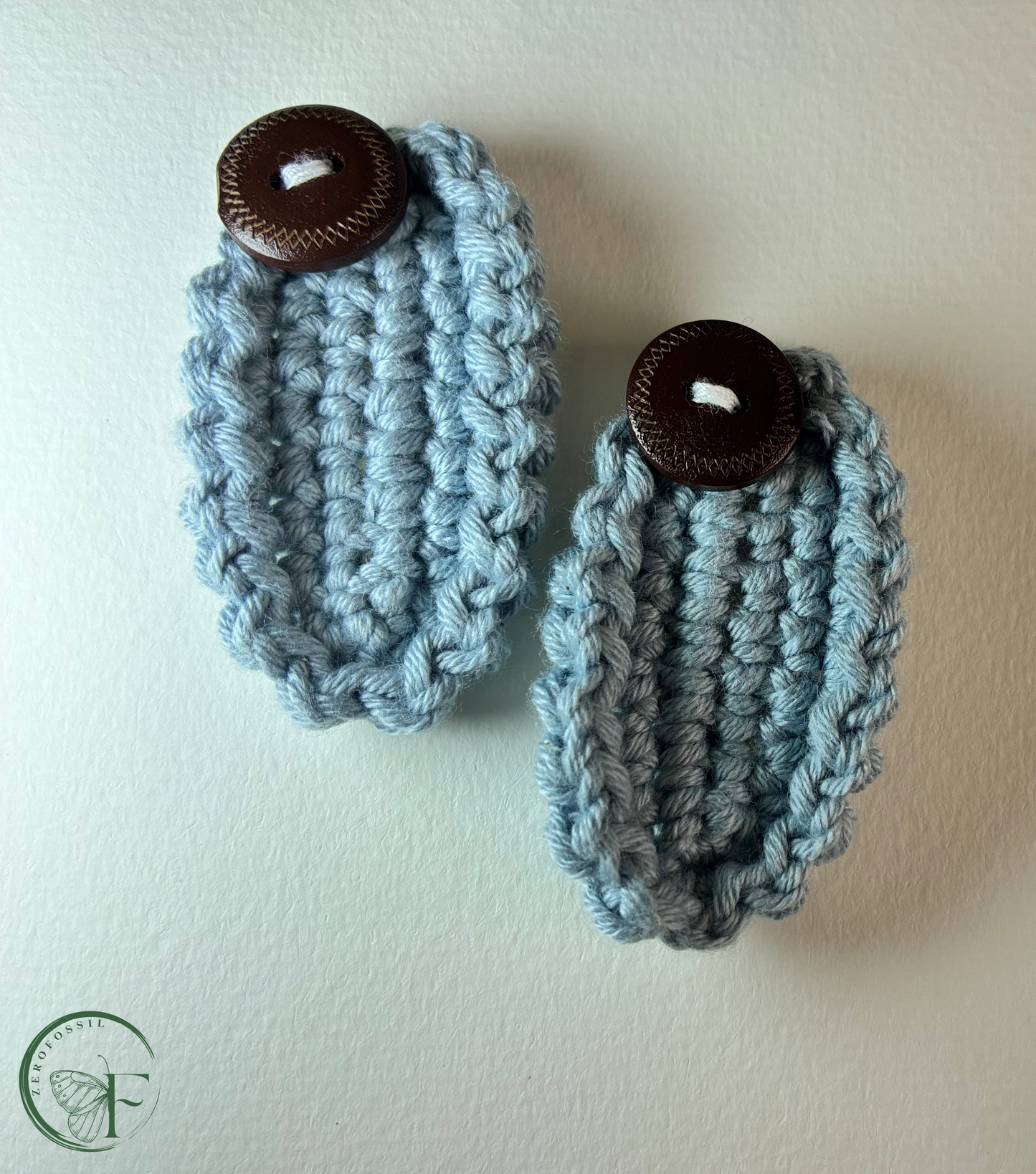 Moonlit Denim – Handmade Crochet Hair Clip for Girls & Women | Nordic Petals Collection | Soft Blue with Wooden Button | Boho Chic Hair Accessory
