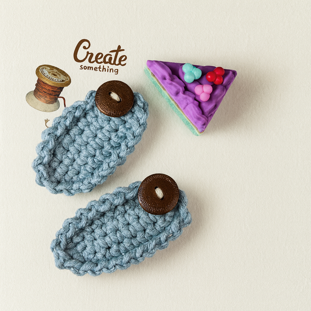 Moonlit Denim – Handmade Crochet Hair Clip for Girls & Women | Nordic Petals Collection | Soft Blue with Wooden Button | Boho Chic Hair Accessory